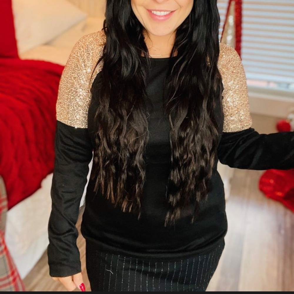 Black and gold glitter sequin top
